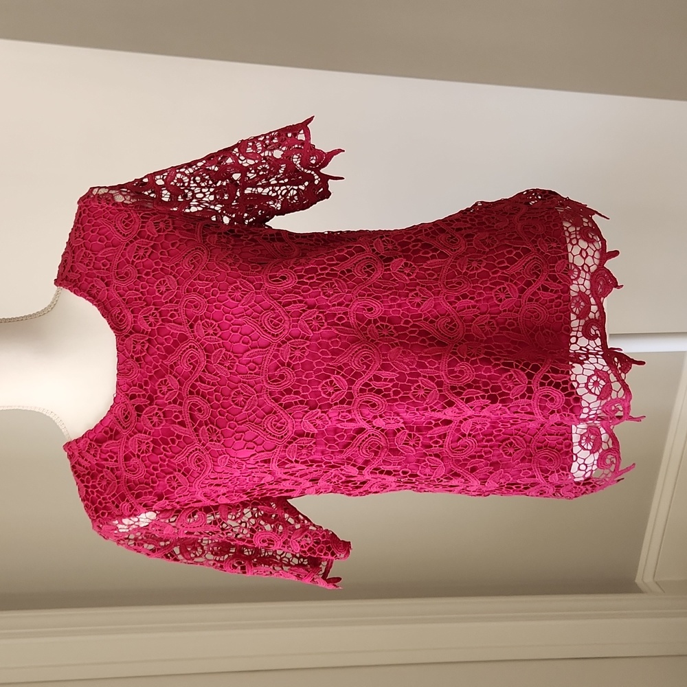 Philosophy lace short sleeve blouse with lining. Size small.